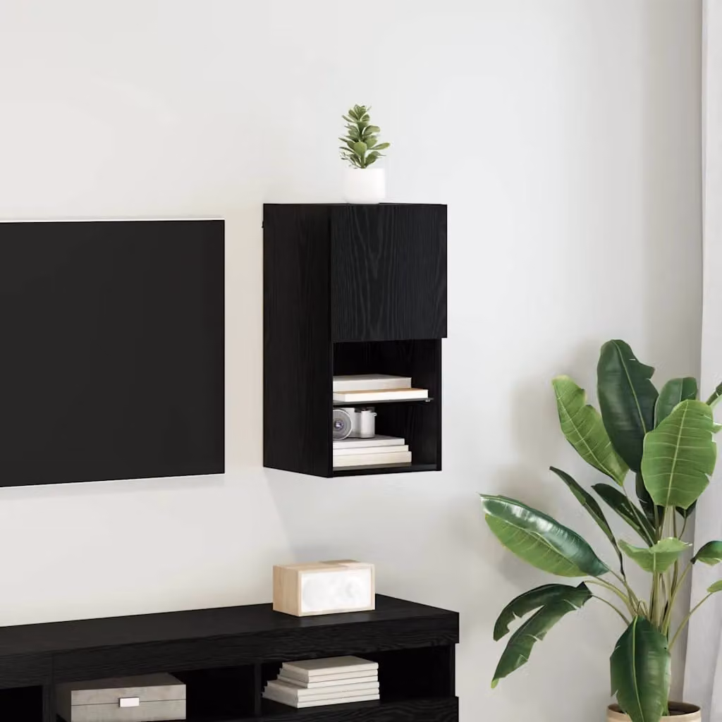 Mobile TV da parete vidaXL moderno in legno nero con illuminazione integrata L/P/H: 60 x 30,5 x 30 cm