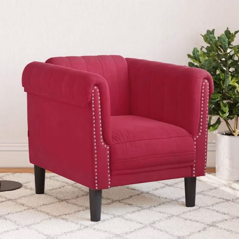 Poltrona moderna vidaXL in velluto rosso con braccioli e struttura in legno