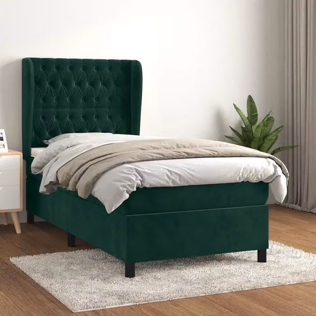 Letto Ibrido vidaXL in Legno di Larice e Velluto Verde e Bianco L/P/H: 203 x 93 x 128 cm