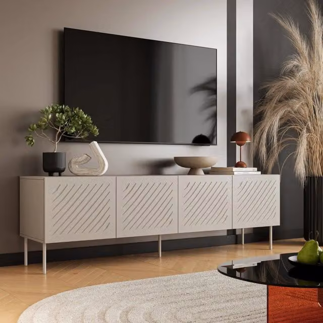 Mobile porta TV Ronca in legno beige con un ripiano, stile moderno, L: 201,0 cm, P: 42,0 cm, H: 60,0 cm