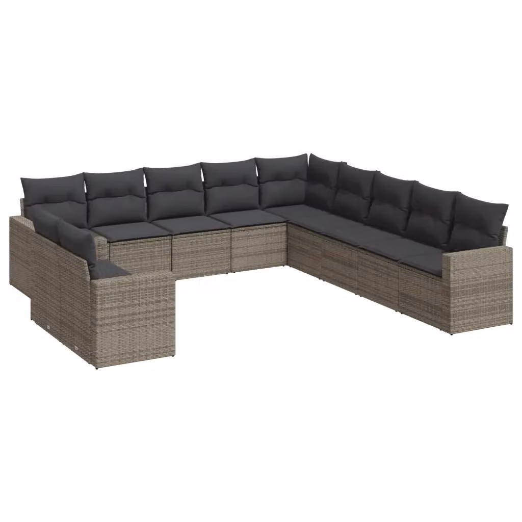 vidaXL Set Divani da Giardino 11 pz in Polyrattan Grigio con Cuscini Imbottiti e Rivestimenti Rimovibili – 2