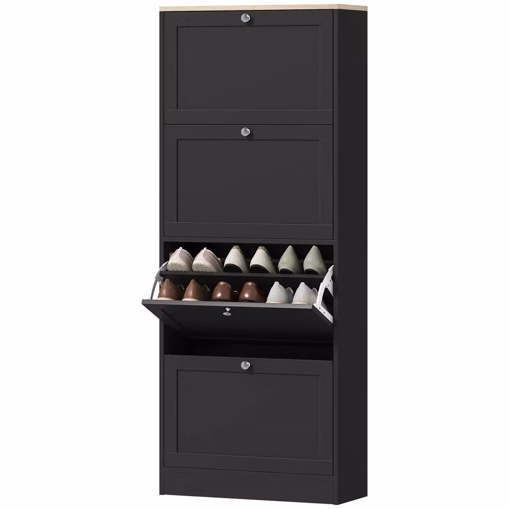 Scarpiera moderna zephmum nera con 4 cassetti e ripiani regolabili L/P/H: 60 x 23,5 x 153,3 cm – 2
