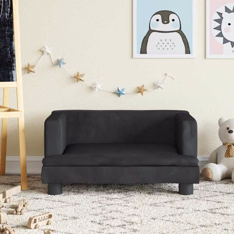 vidaXL Divano per Bambini Nero in Velluto L: 60 cm, P: 40 cm, H: 30 cm