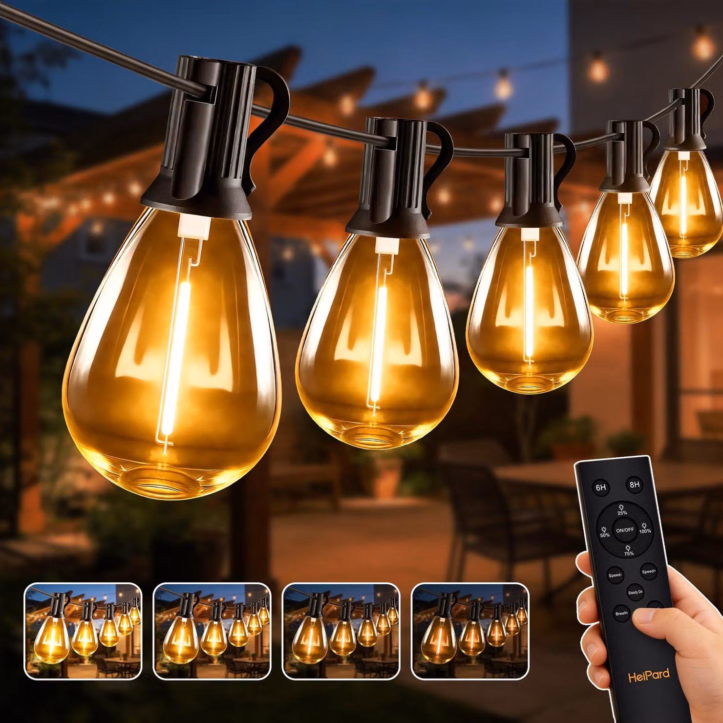 Catena luminosa a LED, 15 metri, 25 luci S11 più 2, grado di protezione IP45, dimmerabile, 2200K, luce bianco caldo