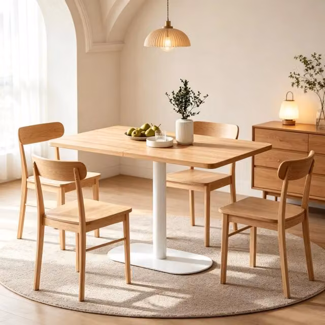 Tavolo da pranzo rettangolare per 6 persone, tavolo da pranzo con gambe robuste e piano in rovere bianco spesso, tavolo da cucina per sala da pranzo e