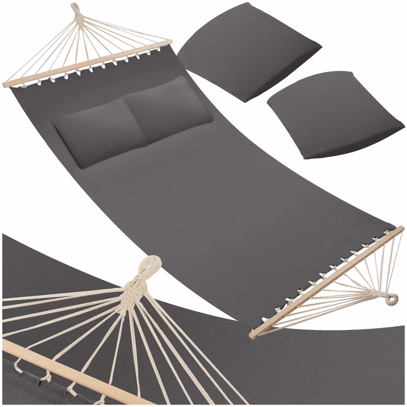 Amaca Eden TecTake in legno di betulla con cuscini grigio scuro – 1