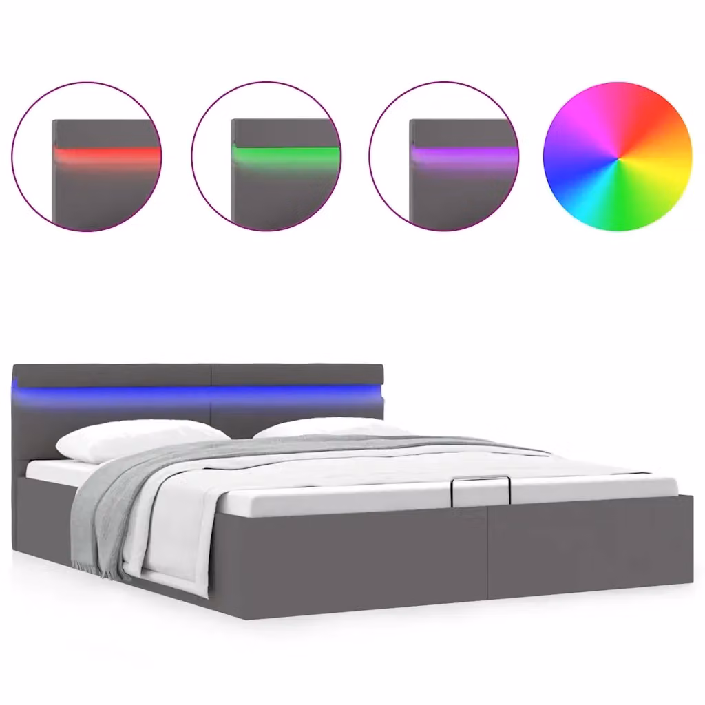 vidaXL Giroletto Contenitore Idraulico con LED e Porta USB in Similpelle Grigio 160x200 cm – 3