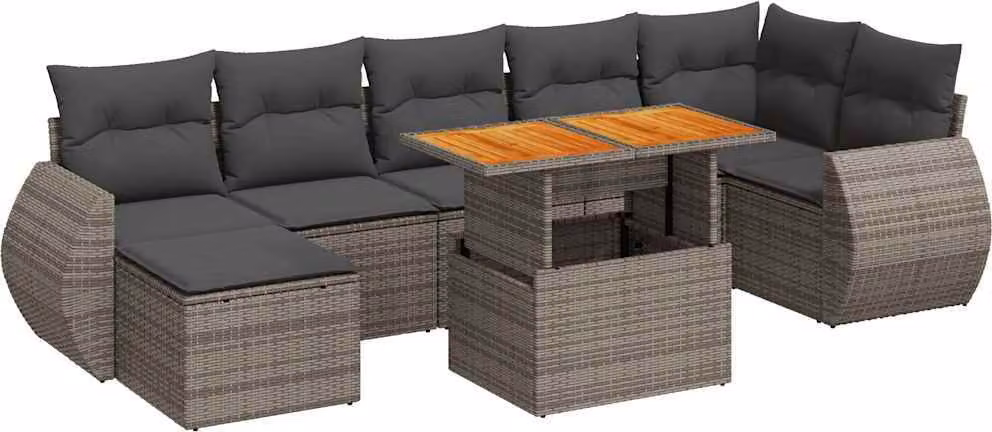 Set Divano da Giardino 8 pz con Cuscini Grigio in Polyrattan