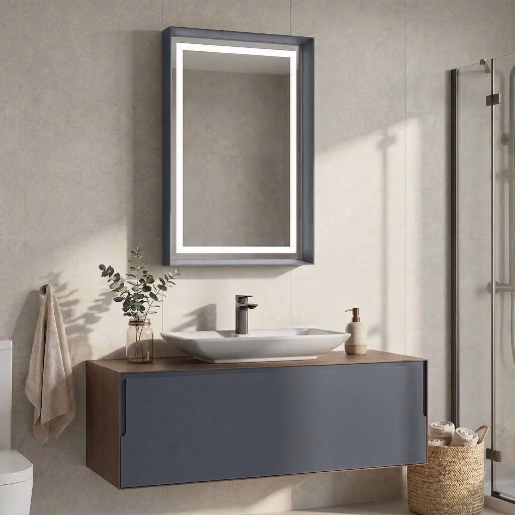 Set mobile lavabo con specchio Craft 120 HANAH HOME, moderno, con illuminazione LED e chiusura soft-close, L/P/H: 120 x 50 x 40 cm, Noce / Antracite / Bianco – 2