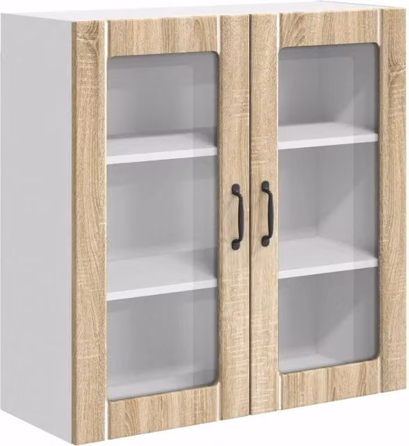 Pensile da cucina moderno HELLOSHOP26 in legno effetto rovere marrone con ante scorrevoli, L: 80 cm, P: 31 cm, H: 80 cm