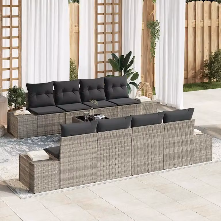 Set Divano da Giardino vidaXL 8 Pezzi Grigio con Cuscini e Tavolino in Acciaio Verniciato a Polvere