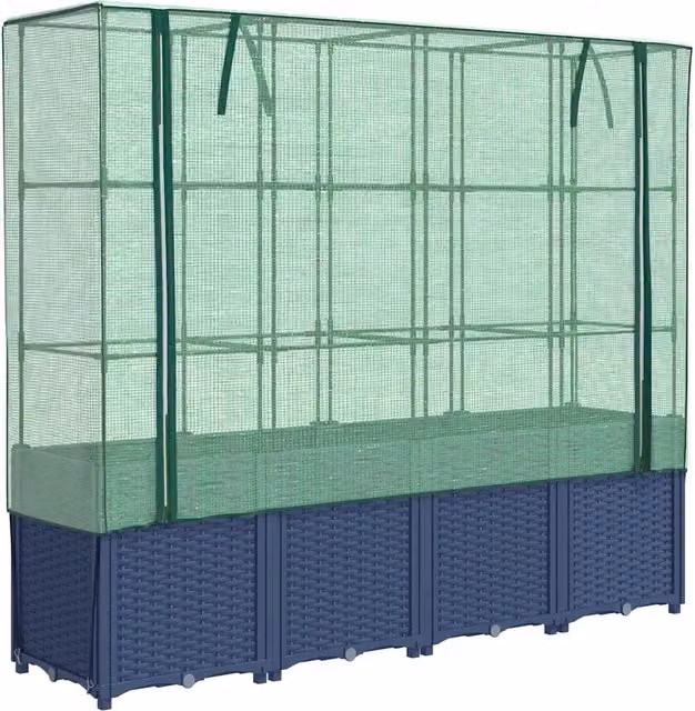 Letto rialzato con copertura per serra effetto rattan DESIGN IN, L/P/H: 160 x 40 x 153 cm