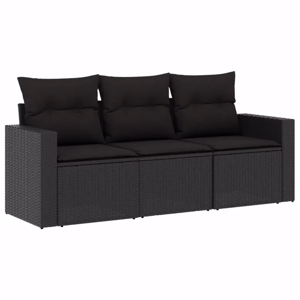 Set di Divani da Giardino a L vidaXL in Polyrattan e Metallo Nero con Cuscini Imbottiti e Rivestimenti Rimovibili – 2