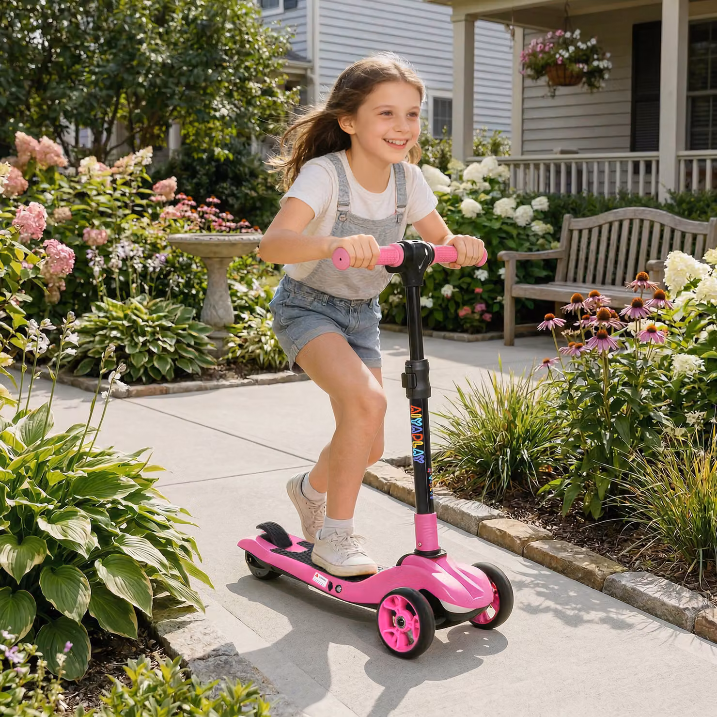 Monopattino Elettrico Pieghevole AIYAPLAY a 3 Ruote per Bambini dai 6 Anni in Colore Rosa, L: 64 cm, P: 29 cm, H: 83 cm – 2