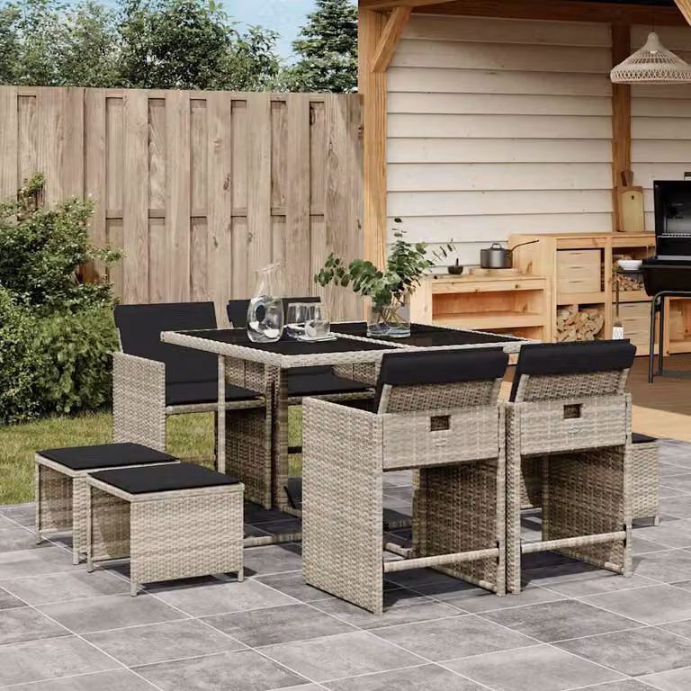 Set Pranzo da Giardino vidaXL in Polyrattan con Piano in Vetro e 9 Sedute, Grigio Antracite