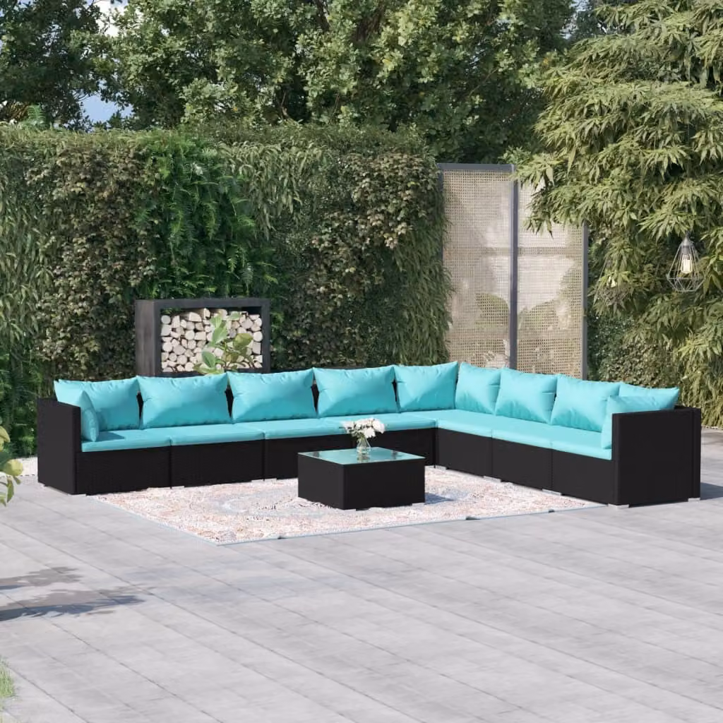 Maison Exclusive - Set da giardino da 9 pezzi con cuscini in polyrattan nero