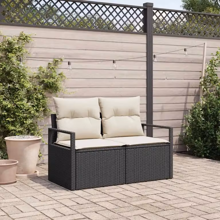 Divano da giardino moderno vidaXL in polyrattan con cuscini, grigio e nero, L 120 x P 62 x H 69 cm