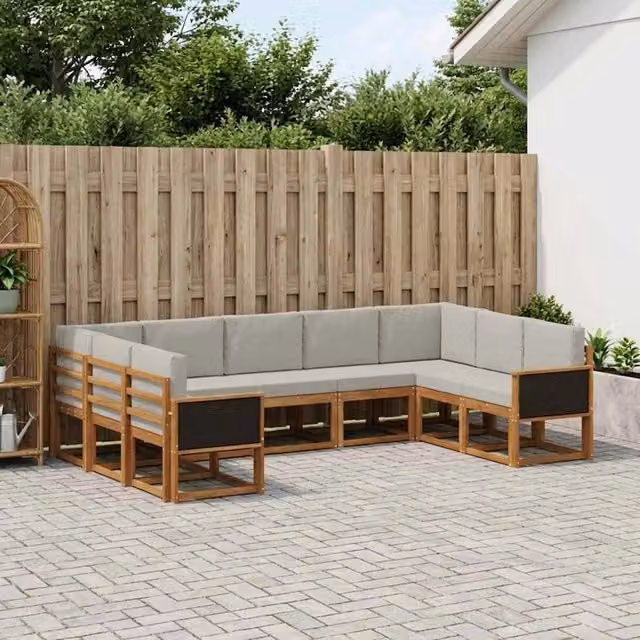 Set di divani da esterno 9 pz Naturale e Grigio Chiaro 3385522