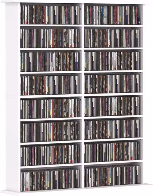 Libreria moderna Zephmum con 16 ripiani per CD in legno bianco L: 106.5 cm, P: 24 cm, H: 126.3 cm
