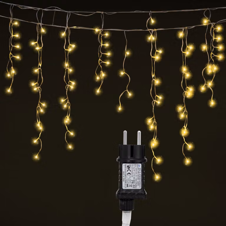 Izrielar 5M LED Pioggia di Ghiaccio Luci Fatate Tenda luminosa per interni 200 LED Icicle Luci di Natale 8 Modalità Decorazione di Natale Festa Giardino Bianco Caldo