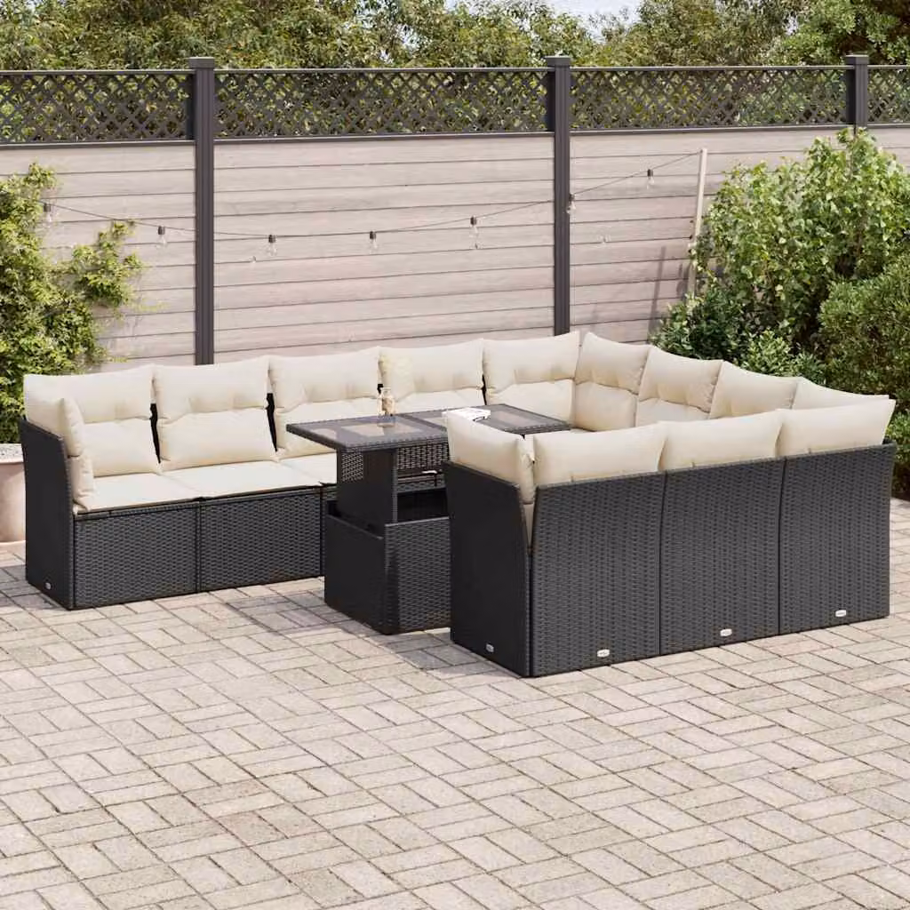 Maison Exclusive - Set Divani da Giardino 11 pz con Cuscini in Polyrattan Nero