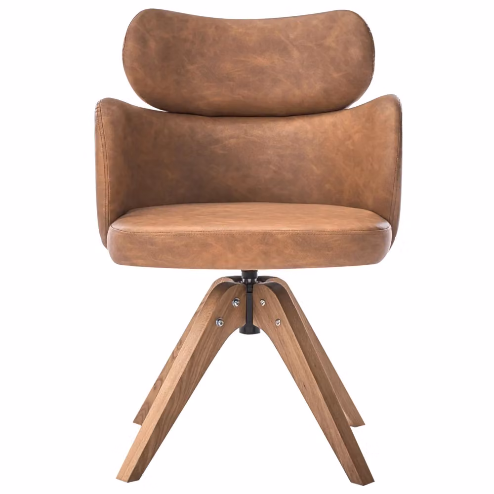 Sedia da pranzo girevole 360 gradi BELIANI in ecopelle marrone e tessuto boucle con schienale curvo e gambe in legno rovere stile scandinavo – 2