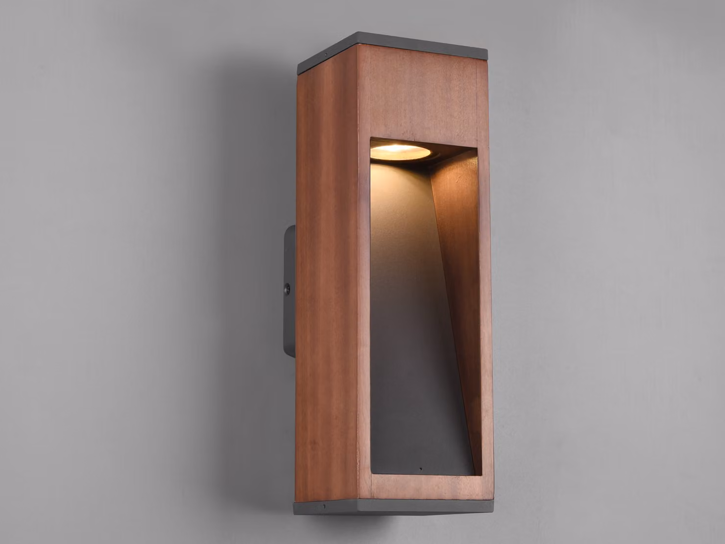 Lampada da esterno in legno naturale con finiture in alluminio antracite; lampade da giardino con alimentazione elettrica