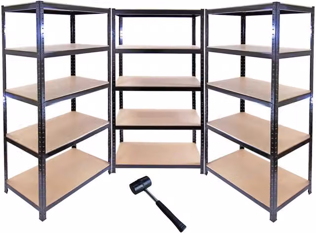Scaffalatura Monster Shop T-Rax in Acciaio Nero con 3 Ripiani per Garage, Larghezza: 90 cm, Altezza: 180 cm, Profondità: 45 cm