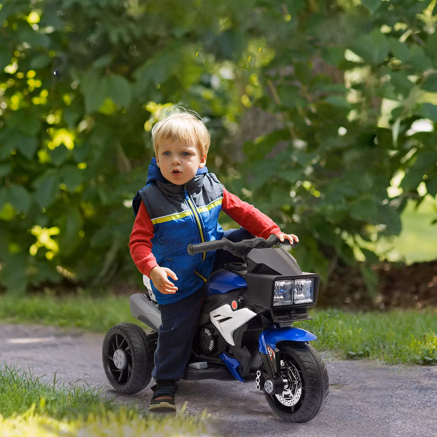 Moto Elettrica HOMCOM per Bambini 3-5 Anni con Luci e Suoni, Batteria 6V, Blu e Nero, L 86 x P 42 x H 52 cm – 2
