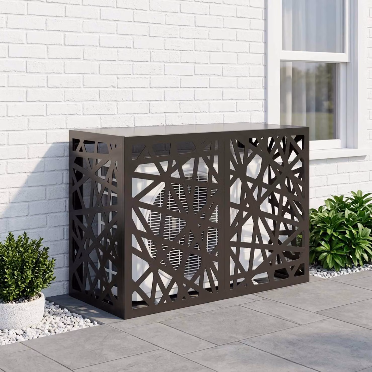 Copertura per condizionatore d'aria vidaXL in acciaio, Nero, L 90 x P 40 x H 60 cm