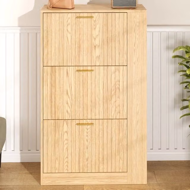 Scarpiera in Legno 3 Ante con Ripiani Aperti ¨C MINIMAL ¨C Bianco