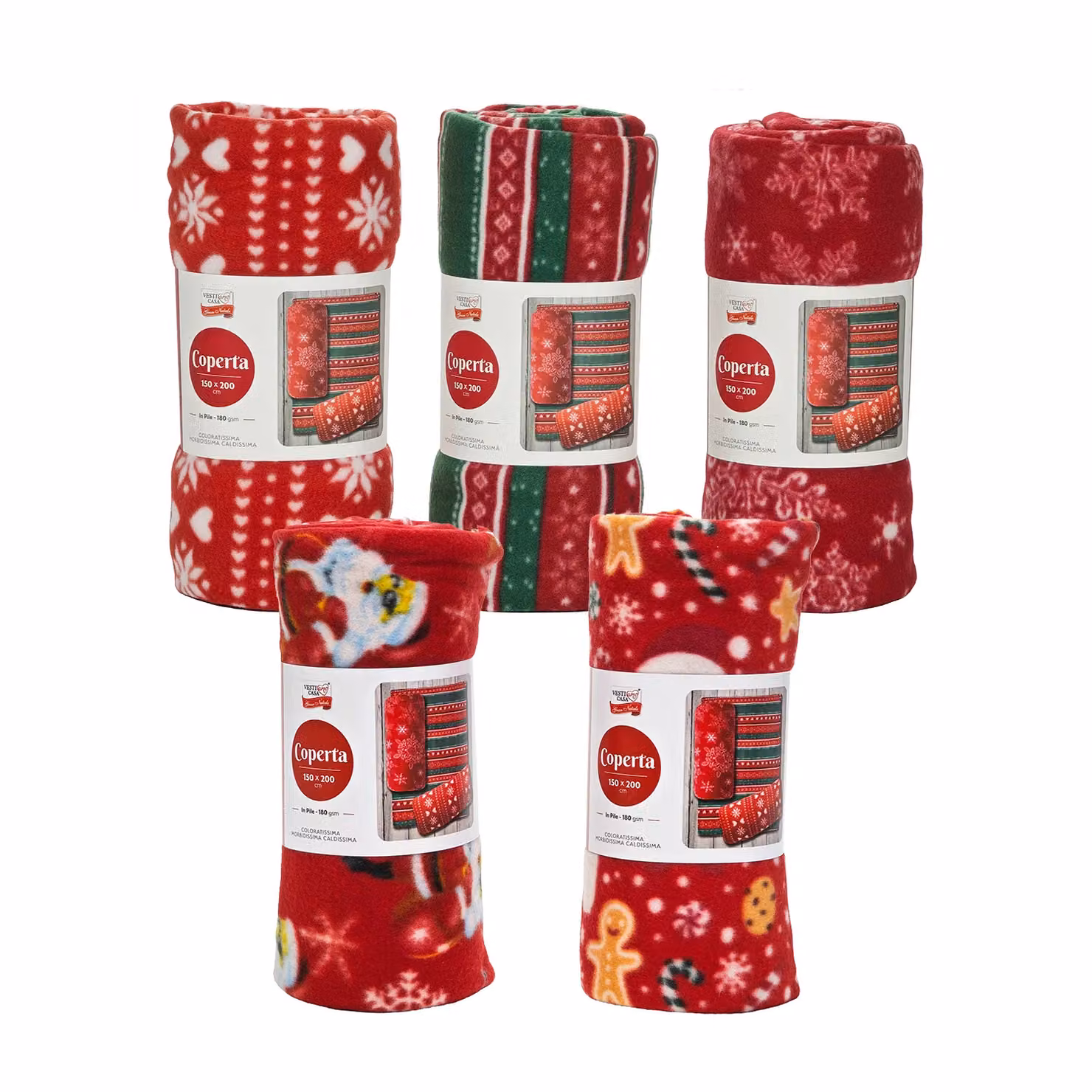 Plaid Natalizio in Pile Rosso VESTIAMO CASA, L: 150 cm x P: 200 cm – 1
