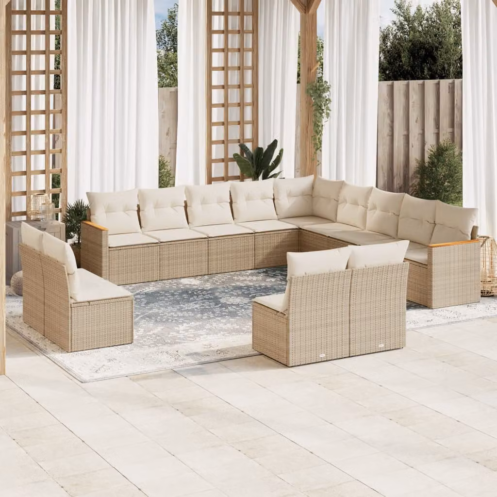 vidaXL Set Divano da Giardino a L 13 pz in Polyrattan con Cuscini Beige e Struttura in Metallo – 1