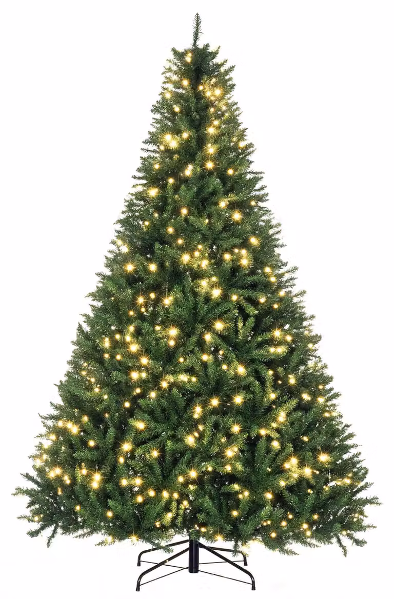 Albero di Natale, 700 LED bianco caldo, 2154 rami, ignifugo, plastica/metallo, 210 x 142 cm, verde