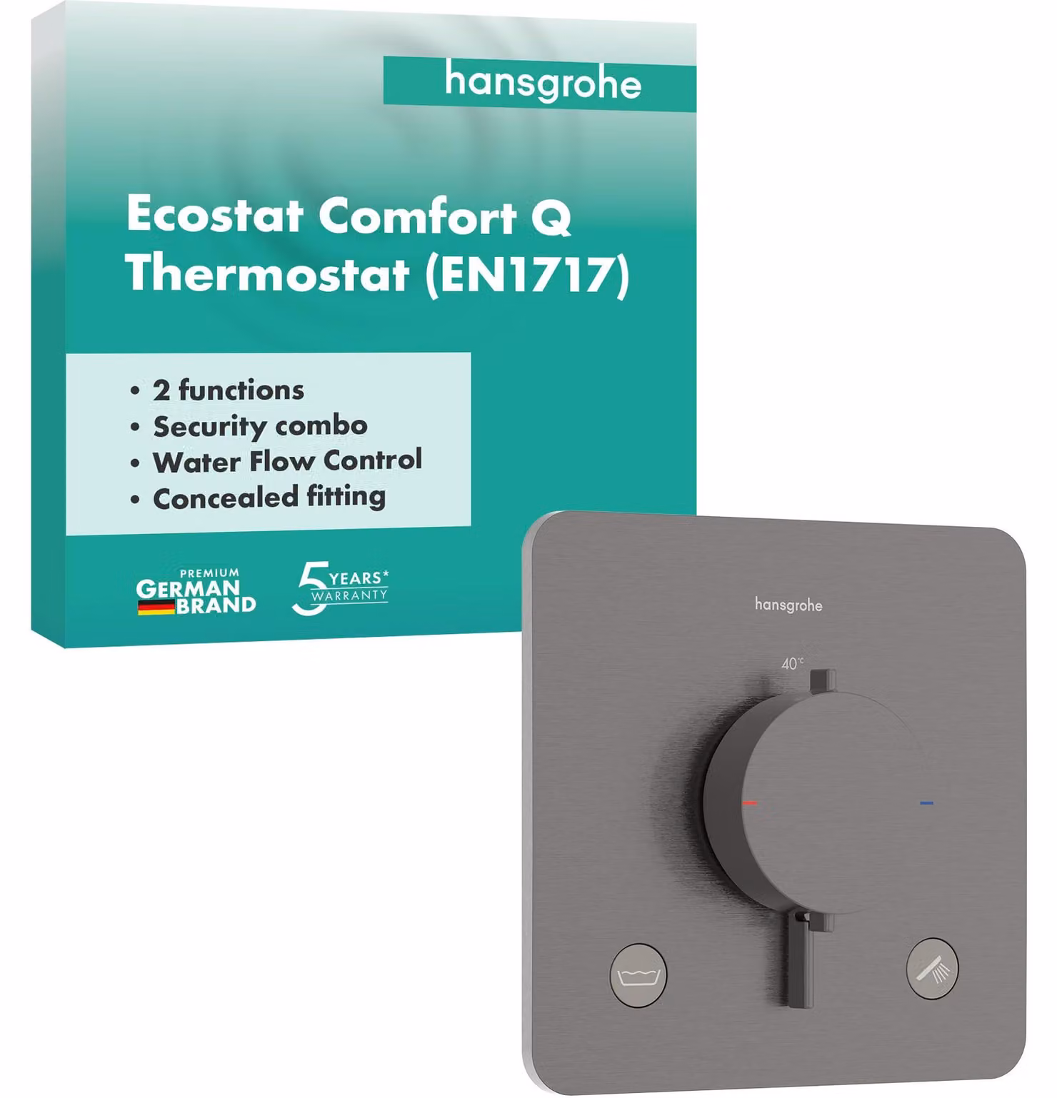 Termostato da incasso Ecostat Comfort Q, per 2 circuiti, finitura cromo nero spazzolato