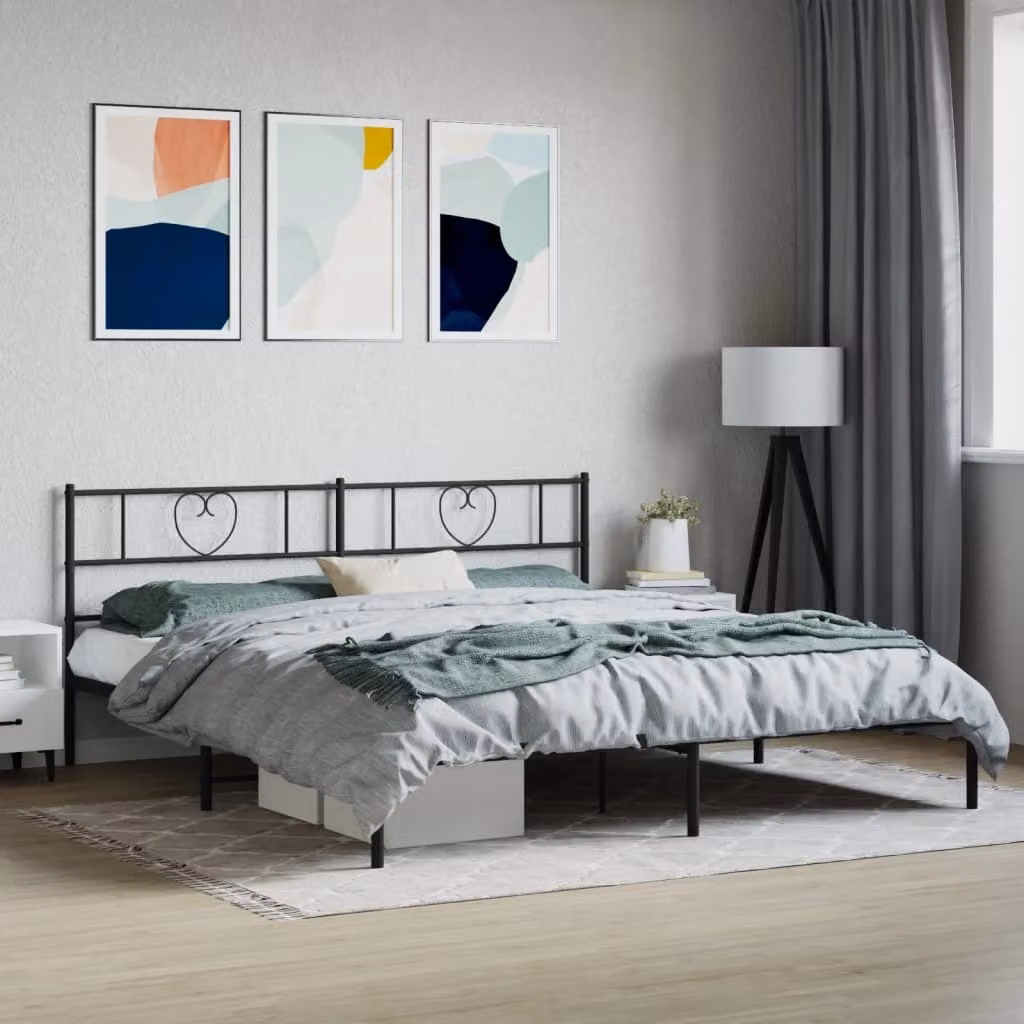 The Living Store Struttura letto con testiera in metallo nero 180x200 cm