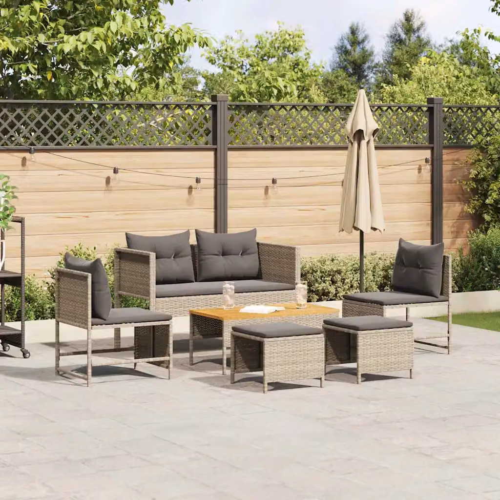 Set Divano da Giardino vidaXL in Polyrattan 6 Pezzi con Tavolino e Pouf Grigio e Nero