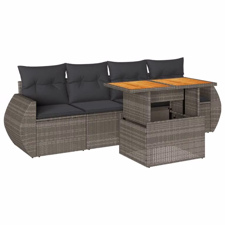 Set Divano da Giardino 5 pz con Cuscini Grigio in Polyrattan
