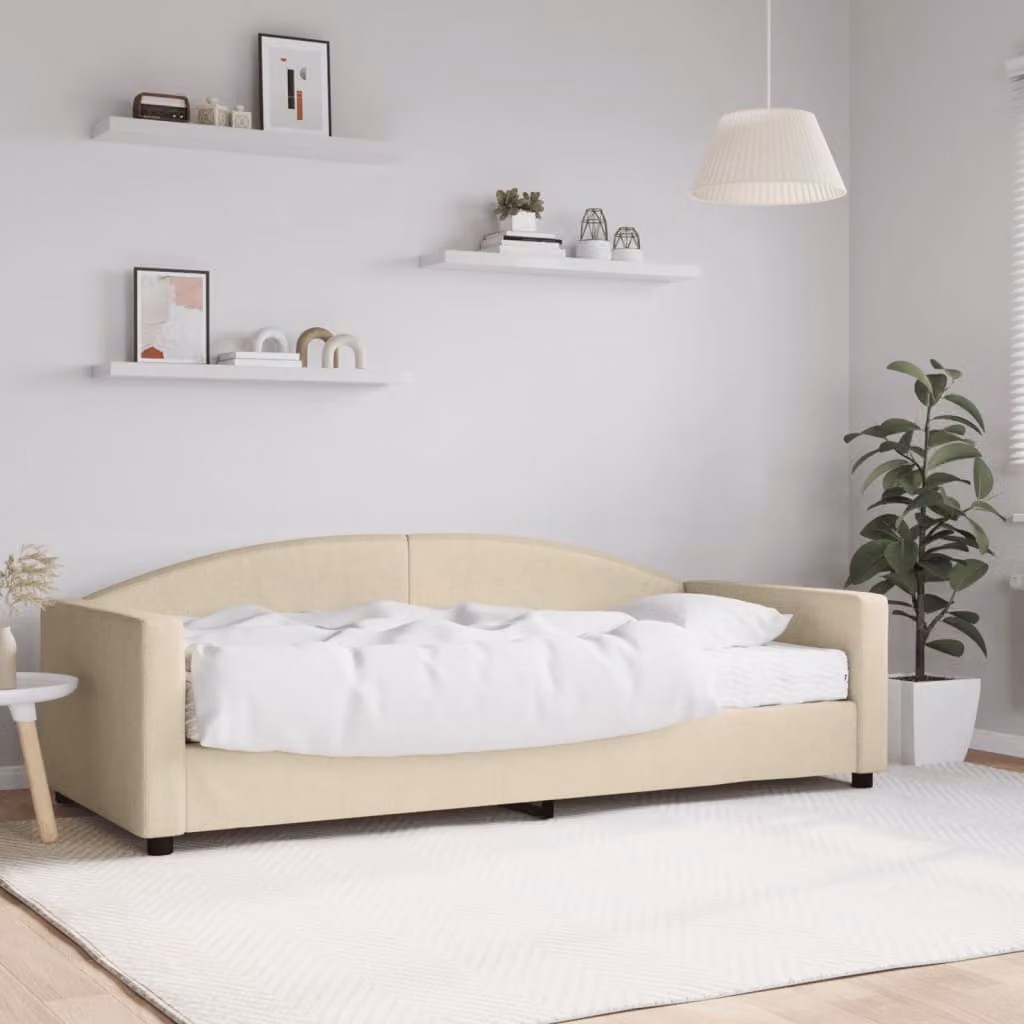 vidaXL Divano Letto Moderno in Tessuto Beige con Materasso in Schiuma L/P/H: 200 x 90 x 75 cm