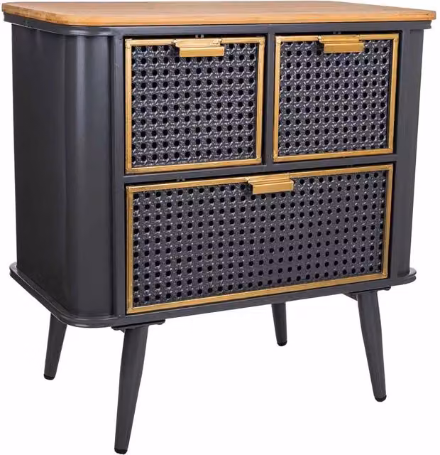 Comodino moderno Wanderlust Deco in metallo nero e legno L: 58 cm, P: 33 cm, H: 60 cm