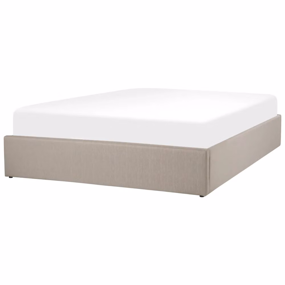 Letto matrimoniale con contenitore BELIANI imbottito in tessuto beige e marrone con design moderno L/P/H: 160 x 200 x 39 cm – 2