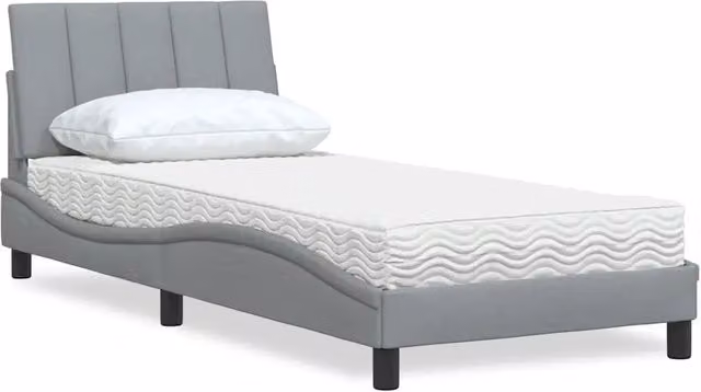 Letto con Materasso-Struttura Letto con Materasso Hanko Grigio Chiaro 90x190 cm in Tessuto