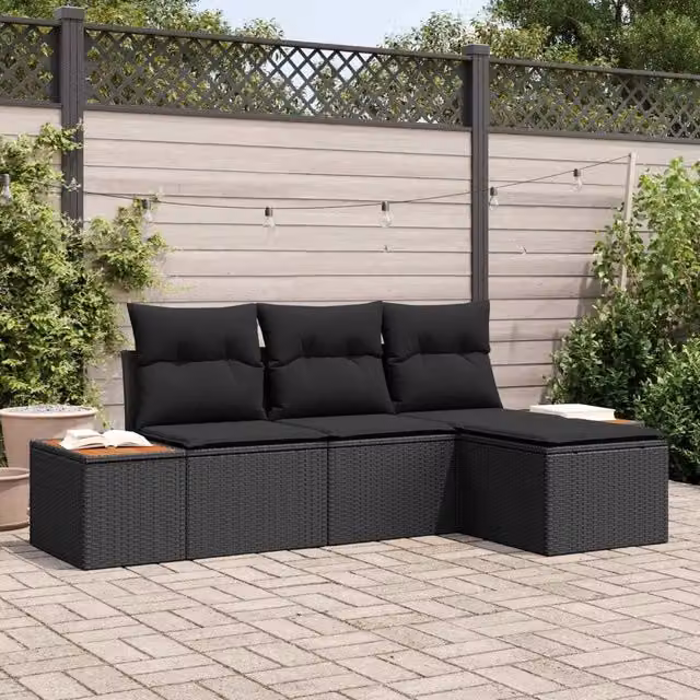 Set Divano da Giardino 4 pz Nero Rattan in Polipropilene 3356728