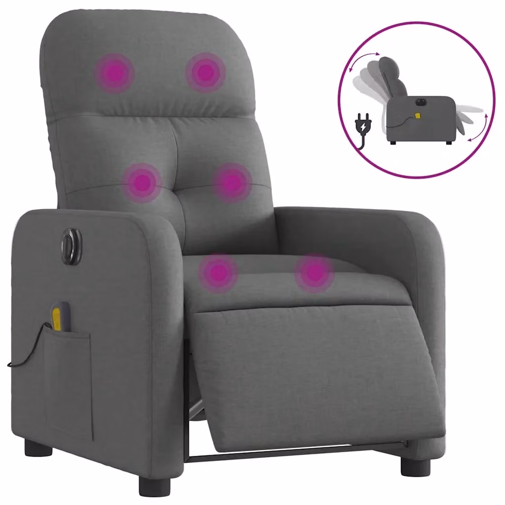 vidaXL Poltrona Reclinabile Elettrica con Massaggio in Tessuto Grigio – 2
