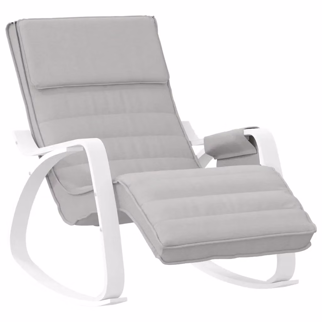 Sedia a Dondolo vidaXL in Tessuto Grigio e Bianco con Struttura in Legno di Betulla – 2