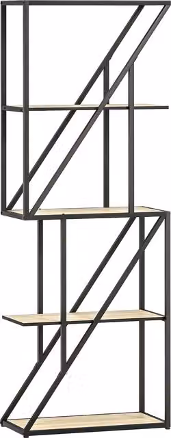 Libreria HOMCOM a 5 Livelli in Stile Industriale con Ripiani Aperti in Legno e Telaio in Acciaio, Rovere e Nero, L: 60 cm, P: 30 cm, H: 165 cm