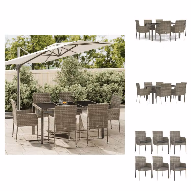 vidaXL set da pranzo da giardino 7 pezzi con cuscini in poly rattan grigio - Set di mobili da giardino