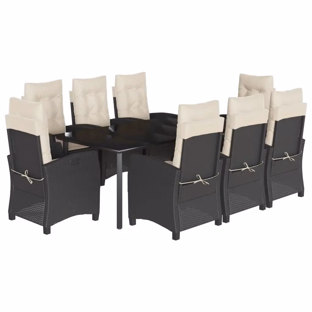 Set da pranzo da giardino vidaXL in polyrattan nero con cuscini e tavolo in vetro per 9 persone – 2