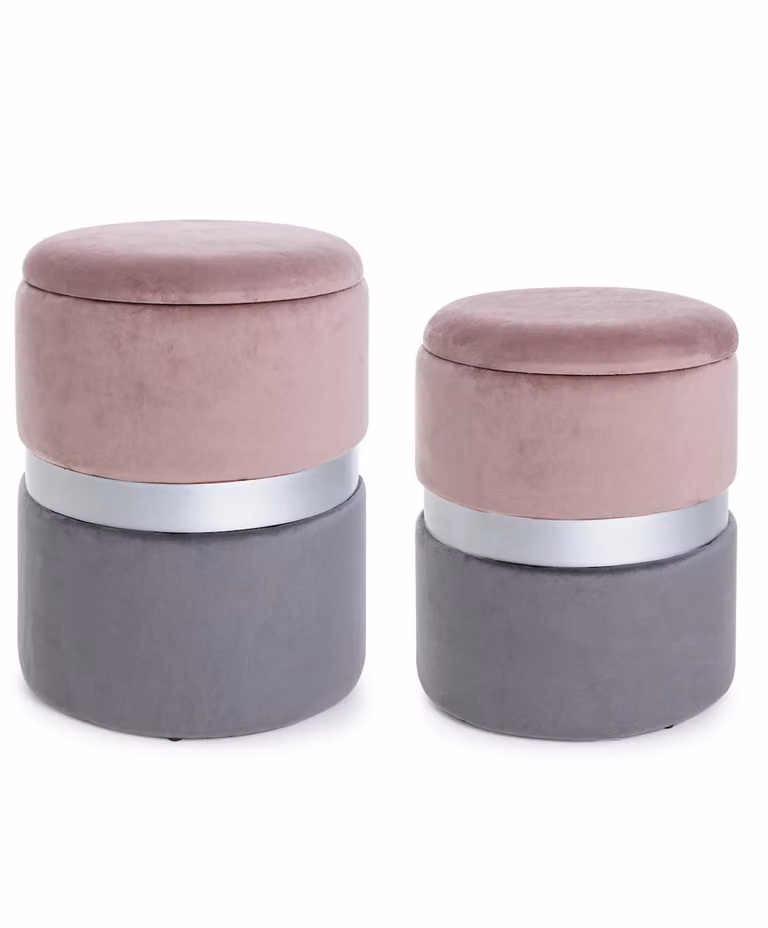 Set di 2 pouf contenitore POLINA in velluto rosa-grigio