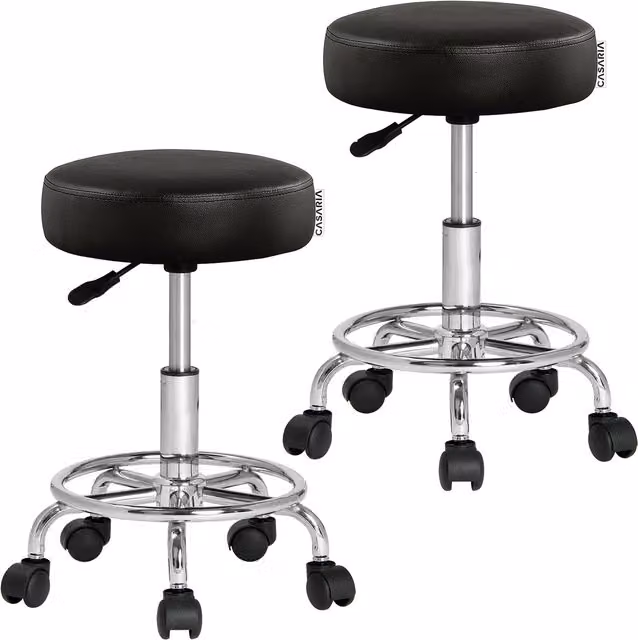 Set di 2 sgabelli girevoli 360 Casaria® in ecopelle nera con altezza regolabile e ruote per home office – 1